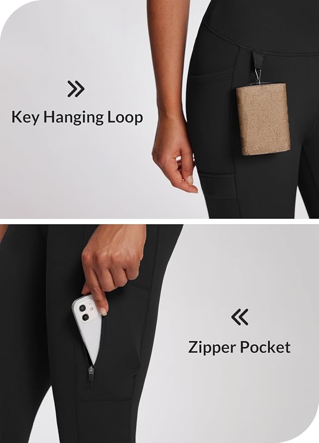 baleaf Women's Fleece Lined Leggings Waterproof Winter Hiking Pants Thermal Running Tights Zipper Pockets High Waisted