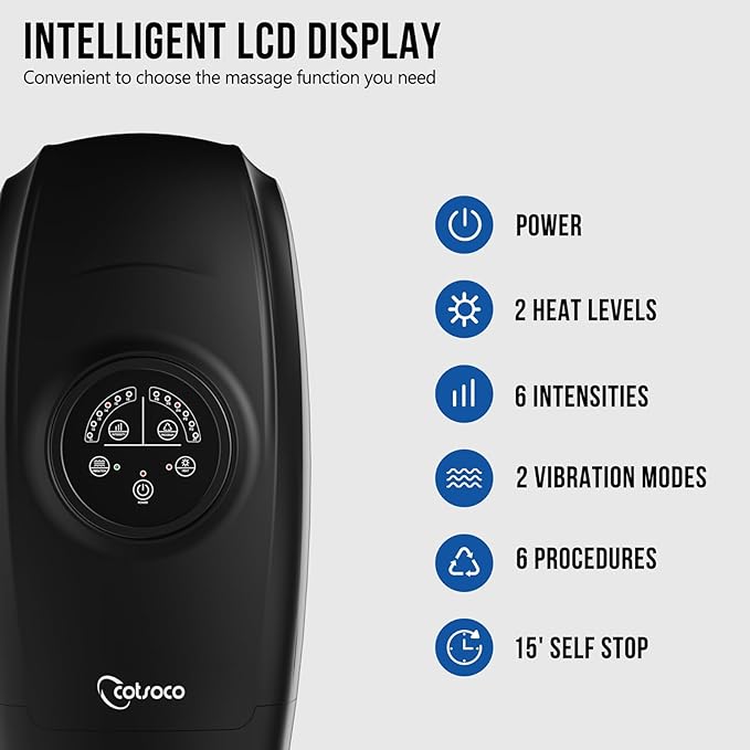 cotsoco Hand Massager with Heat and Compression, 6 Levels Hand Therapy for Arthritis and Carpal Tunnel Relief, Finger and Wrist Cordless Massager Machine for Pain Relief, Gifts for Women Men, Black