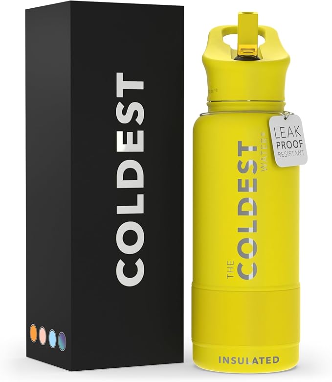 Coldest Insulated Water Bottle with Straw Lid - Stainless Steel Metal Insulated Bottle for Men & Women (Solar Yellow, 32 oz)
