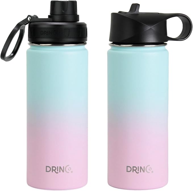 DRINCO Stainless Steel Water Bottle Spout Lid Vacuum Insulated Double Wall Water Bottle Wide Mouth (40oz 32oz 22oz 18oz 14oz) Leak Proof Keeps Cold or Hot (18 oz, 18oz Macaron)