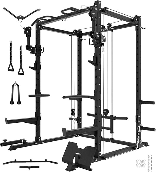 Eonfit E2 Power Cage，1500LB Squat Rack with Cable Crossover System.Multi-Function Power Rack for Home Gum.All-in-One Squat Rack with More Training Attachments