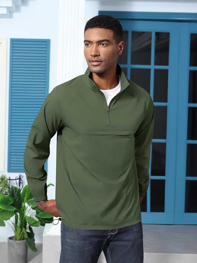 Aulemen Men's Casual Quarter Zip Pullover-Athletic Windbreaker Lightweight Jackets Hiking Golf for Men Mock Neck with Pockets