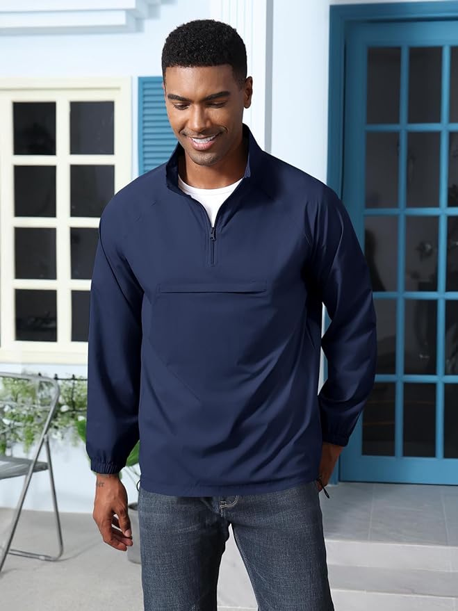 Aulemen Men's Casual Quarter Zip Pullover-Athletic Windbreaker Lightweight Jackets Hiking Golf for Men Mock Neck with Pockets
