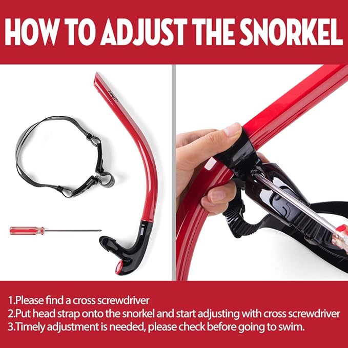 COPOZZ Swim Snorkel for Lap Swimming Swimmers Training Snorkeling Diving, Center Mount Comfortable Silicone Mouthpiece One-Way Purge Valve