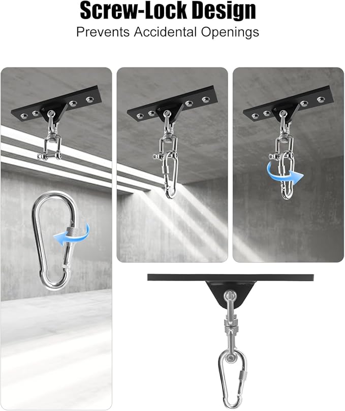 Heavy Bag Hanger, Punching Bag Stand with Locking Clip, 360° Swivel Wall Mount Ceiling Hook for Punching Bag/Aerial Yoga/Hammock/Sandbag/Swing Chair – Heavy-Duty Boxing Bag Mount (900LB Capacity)