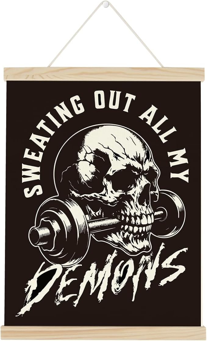 Gym Dumbbell Motivational Posters College Dorm Posters Gifts for Guys Friends Sweating Out All My Demons Gym Flag Wall Art Decor Sign for Home Gym Bedroom Office