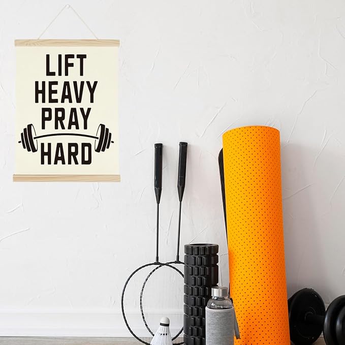 Gym Motivational Posters Funny College Dorm Posters Gifts for Guys Girls Friends Lift Heavy Pray Hard Gym Flag Wall Art Decor Sign for Home Gym Bedroom Office