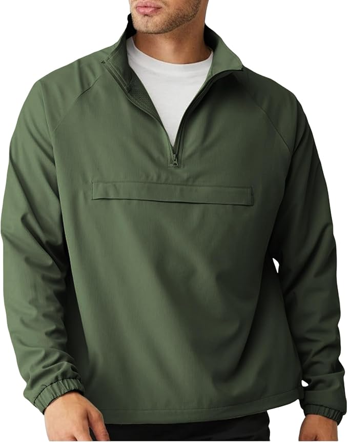 Aulemen Men's Casual Quarter Zip Pullover-Athletic Windbreaker Lightweight Jackets Hiking Golf for Men Mock Neck with Pockets