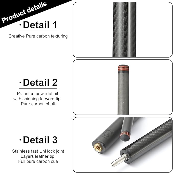CROWN ME Carbon Fiber Break Pool Cue Stick 20OZ Weight, 13mm Tip Break Carbon Fiber cue, 58" Cue Stick