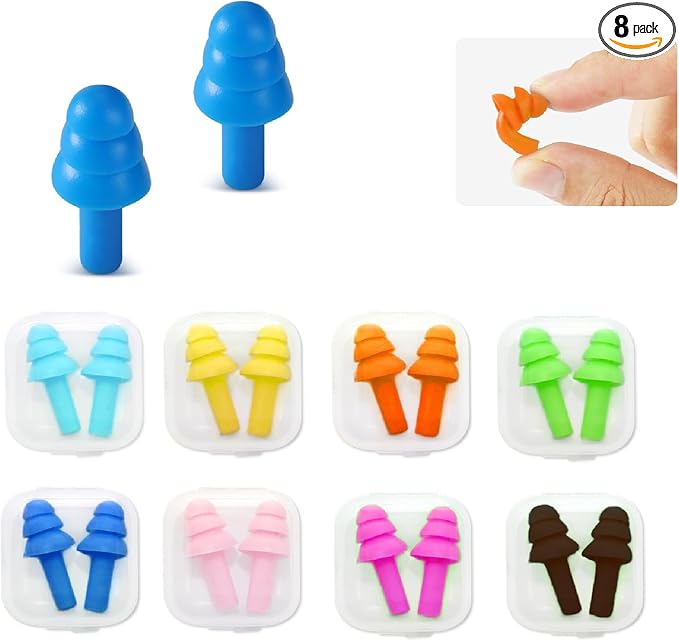 Ear Plugs for Swimming, Soft Ear Plugs for Sleeping Noise Cancelling, Reusable Ear Plugs for Noise Reduction, Ear Protection, Silicone Earplugs for Swimming, Sleeping, Snoring, Work, Concerts, 8 Pairs