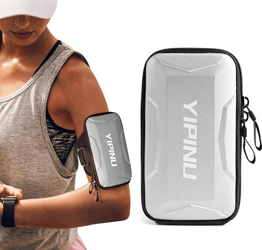 Dxyufazhe Outdoor Sports Multifunctional Armband Waterproof Running Sports Fitness Mobile Arm Bag, Compatible with iPhone 15 Pro Max 15 XS XR 8, Galaxy S25 S20 S10 Plus for Men & Women (Silver)