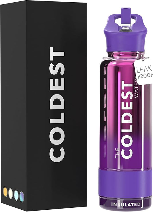 Coldest Insulated Water Bottle with Straw Lid - Stainless Steel Metal Insulated Bottle for Men & Women (Purple Nova, 40 oz)