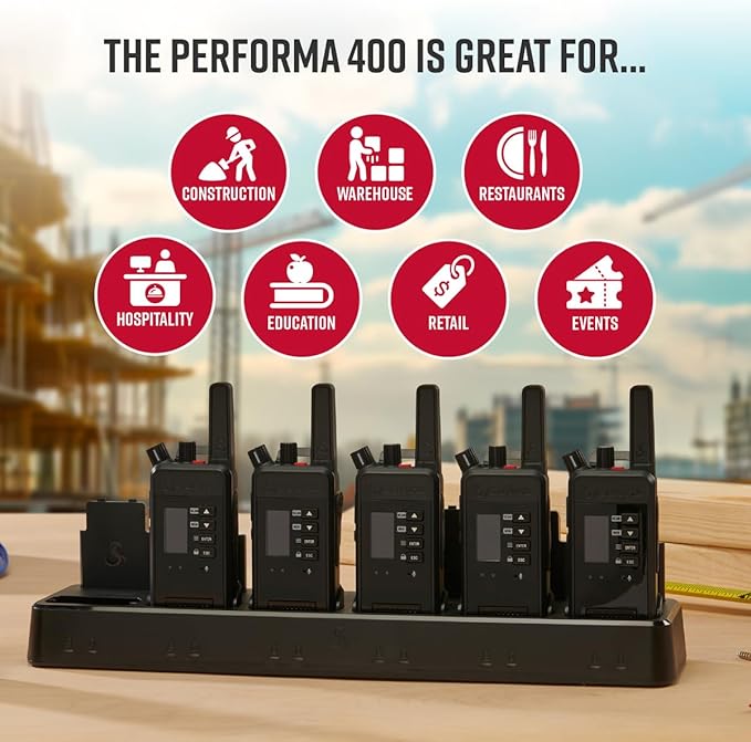 Cobra Performa 400 Business Radios (6-Pack with Dock) - 2-Channel UHF/LMR Professional Two Way Radios, Waterproof Walkie Talkies, Drop Proof, Shockproof IP67 & MIL-SPEC Rated, 18-Hour Li-Ion Battery