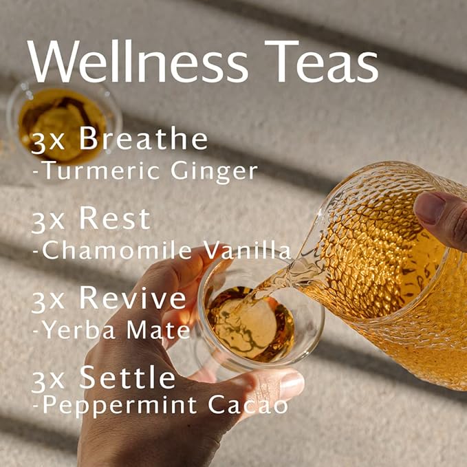 Grace Farms Wellness Organic Tea Blend Variety Box (12 Enveloped Sachets) | BREATHE, REST, REVIVE, and SETTLE | 3 Sachets of Each Tea With Adaptogens | Fairtrade & Kosher | Gives Back 100% of Profits