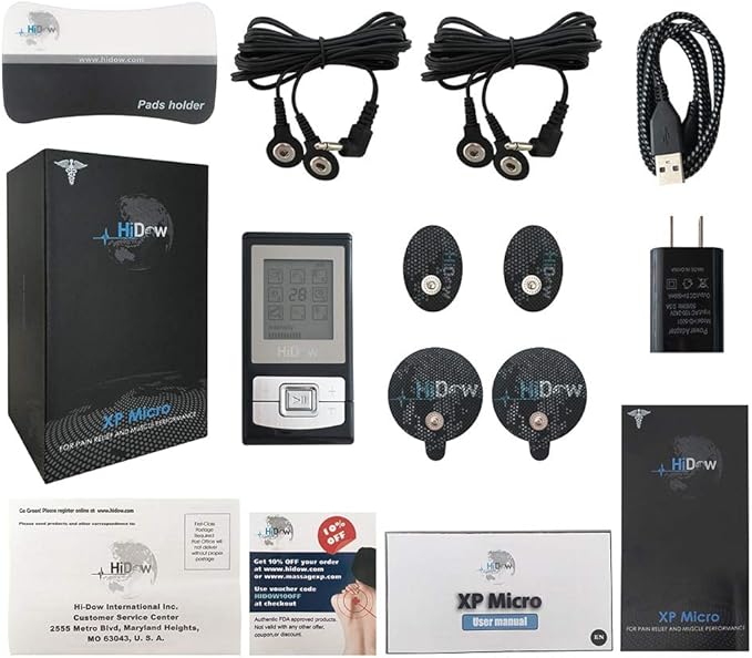 HiDow XP-Micro 8 Modes TENS EMS Combo Dual Channel Muscle Stimulator Pulse Massager for Pain Relief Physical Therapy