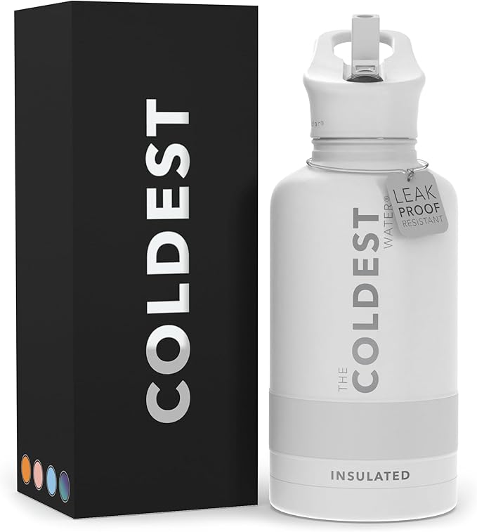 Coldest Insulated Water Bottle with Straw Lid - Stainless Steel Metal Insulated Bottle for Men & Women (Epic White, 64 oz)