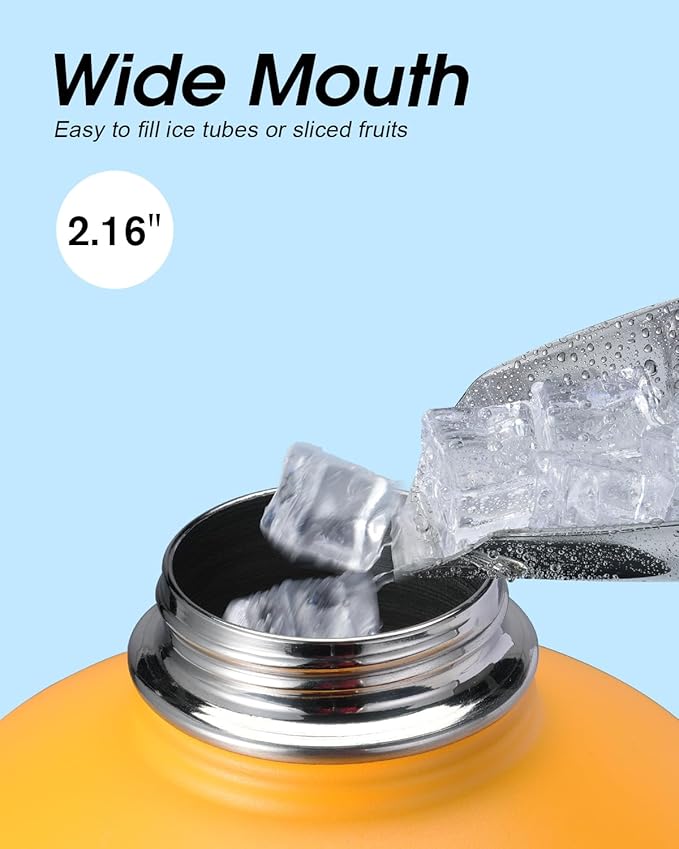 Coolflask 128 oz Gallon Water Bottle Insulated with Straw&3 Lids, Water Jug Large Stainless Steel Metal Vacuum Wide Mouth for Sports, Gym or Office, Non-BPA Keep Cold 48H Hot 24H, Ombre Yellow/Orange