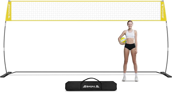 BAGAIL Volleyball Net, 12ft/20ft Portable Volleyball Net for Backyard - Adjustable Height, Heavy-Duty Frame, Freestanding Design - Portable Outdoor/Indoor Volleyball Set with Carry Bag