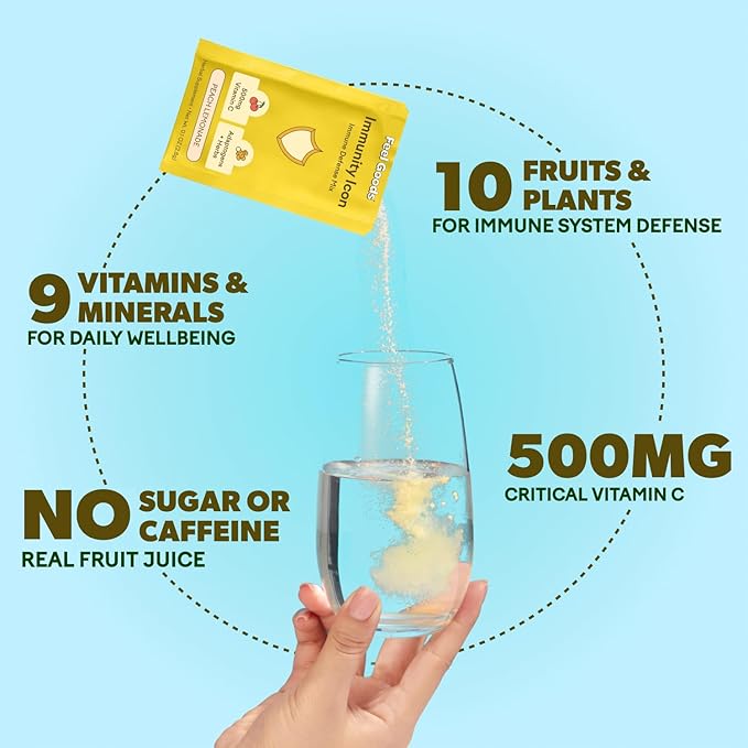 Feel Goods Immunity Icon, Zero Sugar, Vitamin C, A, B, D, E & Zinc, Organic Elderberry, Ashwagandha, Drink Mix Powder, Vegan, Non GMO, Caffeine & Gluten Free | Peach Lemonade, 30 Servings