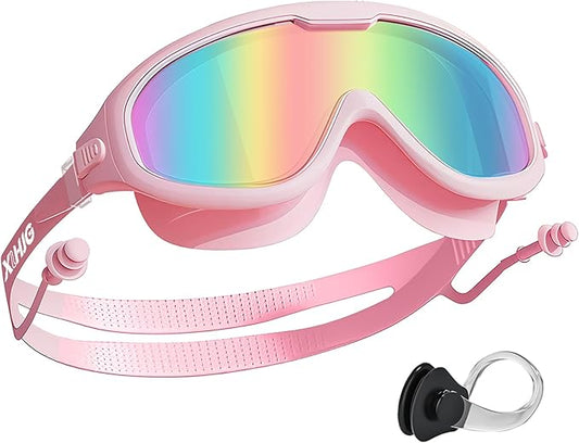 Adult Swimming Goggles for Women Men,No Leak No Fog Wide View, Sunglass Goggle with Earplugs and Nose Clip