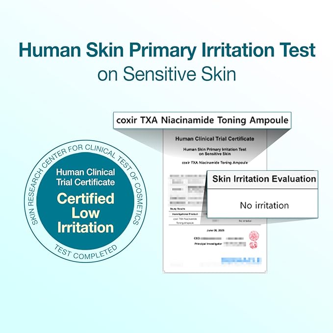 coxir TXA Niacinamide Toning Ampoule – Korean Face Serum with Tranexamic Acid & Vitamin C for Even Skin Tone, Radiance & Hydration – Calming and Lightweight – 50ml/1.69 fl.oz