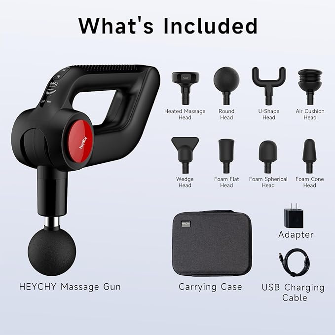 Deep Tissue Massage Gun with Heat, 12mm Amplitude Percussion Massager for Athletes & Muscle Relief, Professional Handheld Masssger Gun for Neck, Back, Shoulder, Leg, Gift for Men, Black