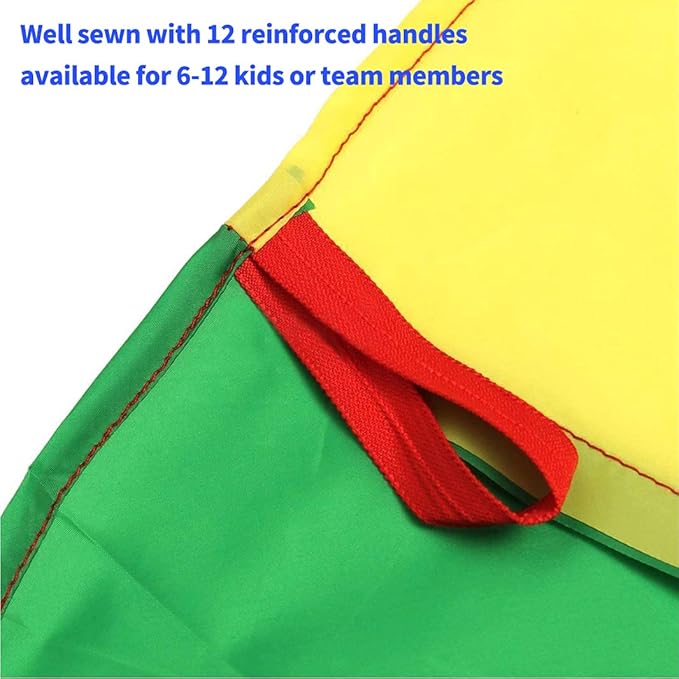 6.5ft/10ft/12ft/13ft/16.4ft/20ft Rainbow Parachute for Outdoor Party Games, Kids Play Parachute Group Cooperative Team Game Toys, Family Get-Together Entertainment