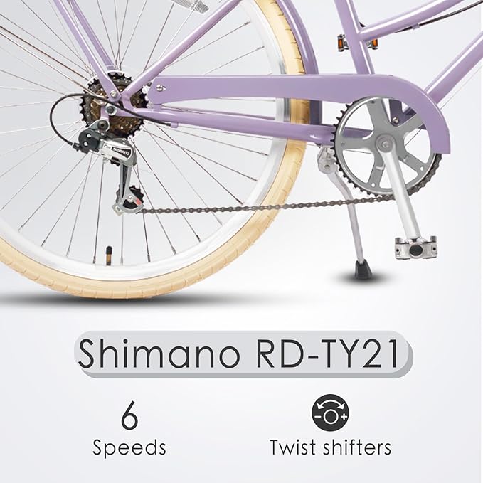 AVASTA Astrid Vela Hybrid Bike for Adult Women Female Lightweight Step Through 26 Inch High Tensile Steel Frame City Commuter Comfort Lady Bicycle, 6-Speed, Multiple Colors