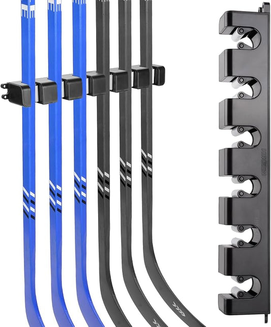 Hikeen Hockey Stick Wall Mount, Enhanced Stability Ice Hockey Stick Display Holder, Space-Saving Hockey Stick Organizer Holds up to 6 Sticks for Any Home Office Wall