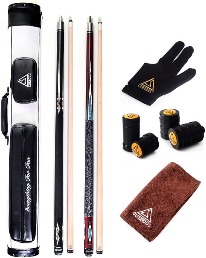 CUESOUL House Bar Pool Cue Sticks,Two Cue Sticks + 2x2 Pool Cue Case Hard
