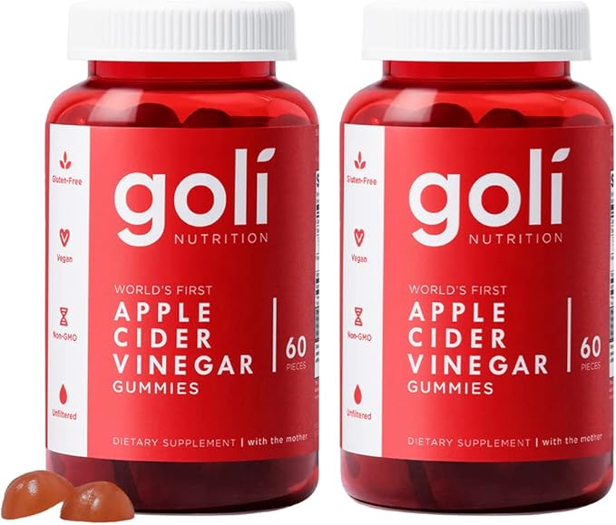 Goli Nutritional Supplement, Apple Cider Vinegar Gummy Vitamins Nutrition, 2 Pack of 60 Count