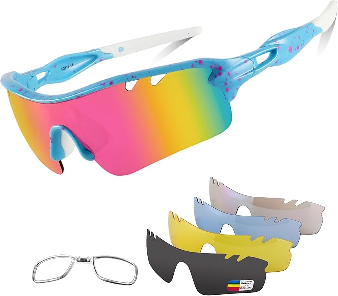 BangLong Polarized Sports Sunglasses Cycling Sun Glasses for Men Women with 5 Interchangeable Lenes for Running Baseball Golf