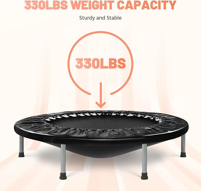 BCAN 38"/40''/48'' Foldable Mini Trampoline Fitness Trampoline with Safety Pad,Rebounder Exercise Trampoline for Adults Indoor/Garden Workout,Max Load 300lbs/440lbs