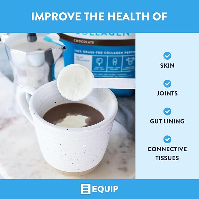 Equip Foods Grass Fed Collagen Powder | Hydrolyzed Bovine Collagen Peptides with Amino Acids | Prime Beef Collagen for Healthy Joints, Skin & Nails | Non-GMO, Paleo Friendly | 30 Servings, Chocolate