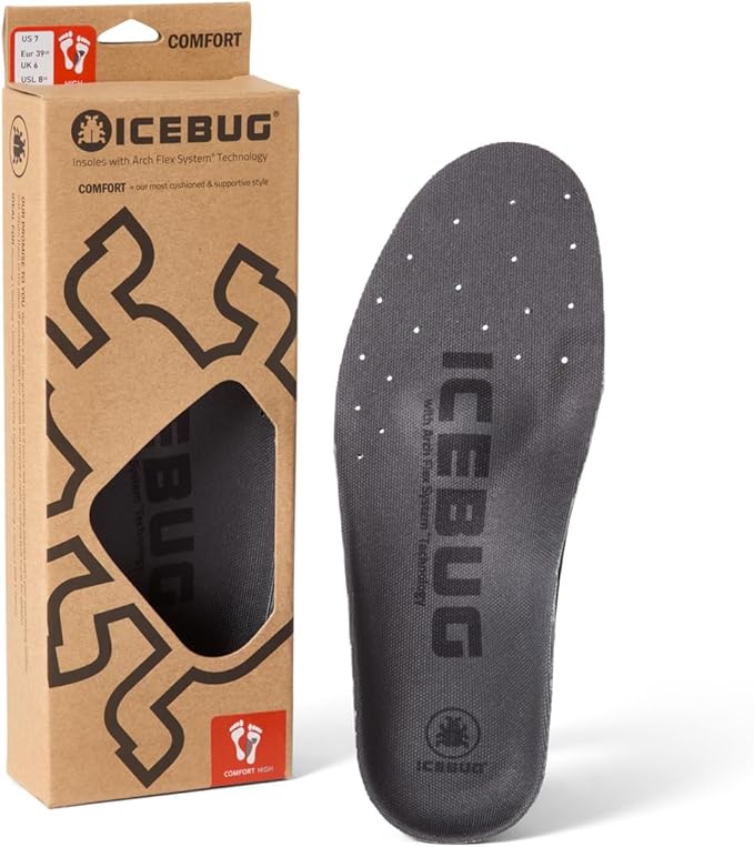 Icebug Comfort Insoles with Dynamic Arch Support, Charcoal Medium Arch, M 7/W 8.5-9