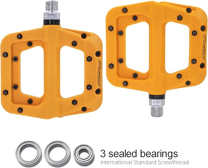 FOOKER MTB Pedals Mountain Bike Pedals 3 Bearing Non-Slip Lightweight Nylon Fiber Bicycle Platform Pedals for BMX MTB 9/16"
