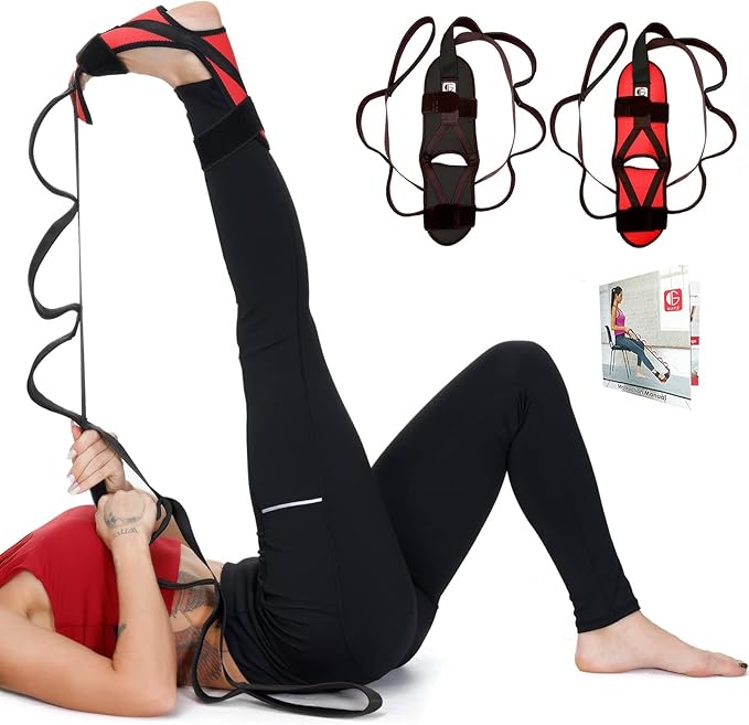 Foot and Calf Fascia Stretcher for Plantar Fasciitis, Physiotherapy Stretching Strap, Yoga Stretch Strap Improves Strength and Relief to Heel Spurs, Calf, Thigh and Hip (Red)