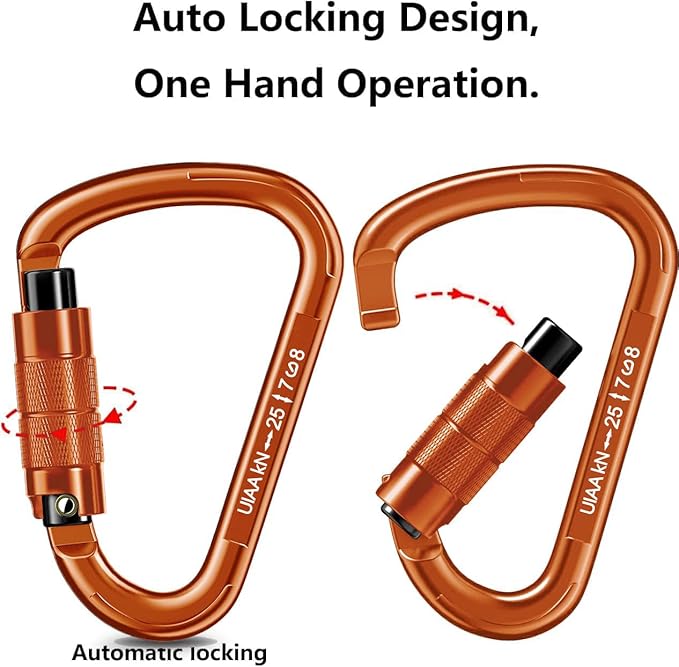 Auto Locking Carabiner Heavy Duty Carabiner 25kN UIAA Certified Climbing Carabiner Climbing Equipment Safety Carabiners for Rappelling, Hammocks, Rescue, Dog Leash, Swing