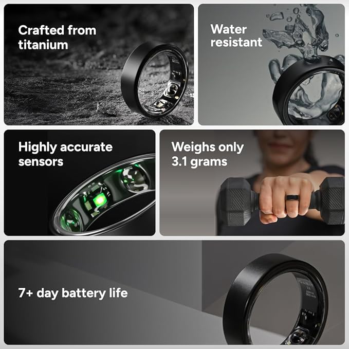 Gabit Smart Ring | Health Tracker | Sleep, Fitness, Nutrition, Stress | 7+ Day Battery, Track Steps, AI Food Logging | Buy Sizing Kit First | Smart Ring for Men & Women | Titanium, Matte Black 11