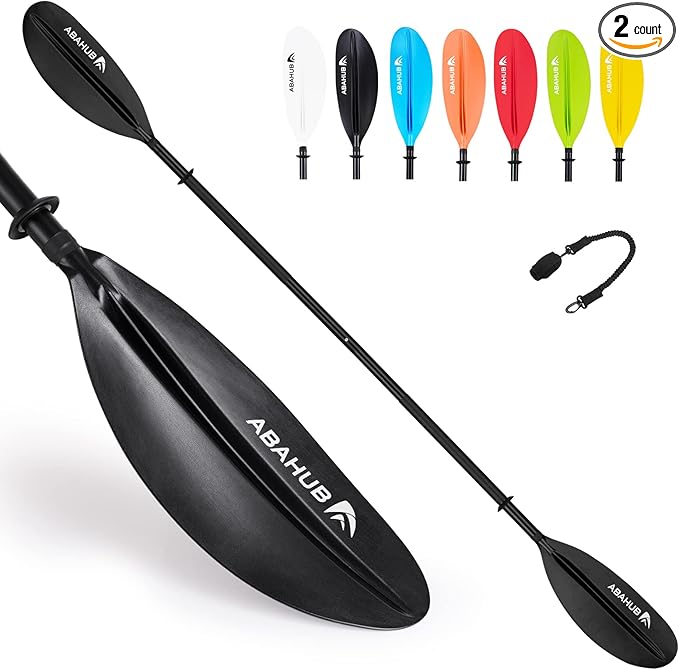 Abahub Kayak Paddle, 90.5 Inches Kayaking Oars for Boating, Canoeing with Free Paddle Leash, Aluminum Alloy Shaft Black/Blue/Green/Orange/Yellow Plastic Blades