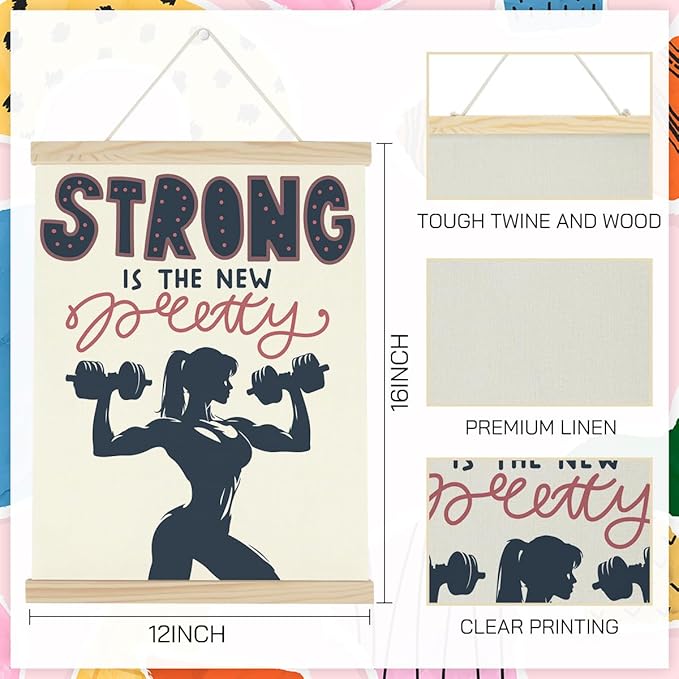 Gym Motivational Posters College Dorm Posters Gifts for Girls Friends Strong is The New Pretty Gym Flag Wall Art Decor Sign for Home Gym Bedroom Office
