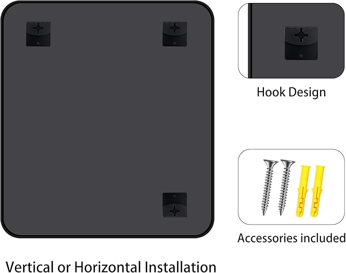 FORBATH Bathroom Mirror 30" x 36", Rectangle Black Bathroom Mirror with Black Aluminum Frame Rounded Corner, Wall Mounted Mirror for Bedroom Entryway Living Room