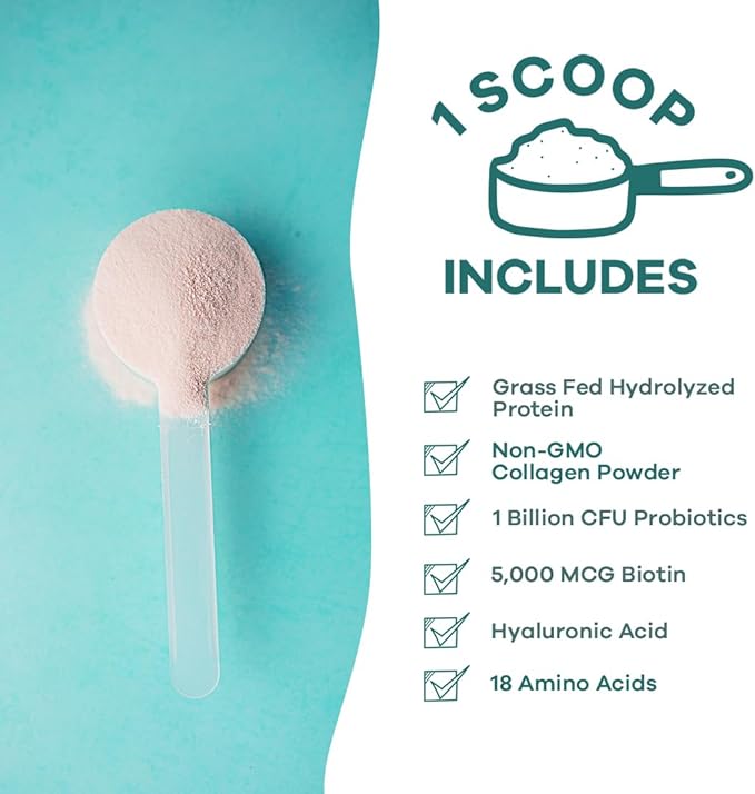 GOBIOTIX Collagen Powder Supplement with Probiotics - Hydrolyzed Protein Collagen Powder for Women - Hair Skin and Nails, Joint and Digestive Health - Collagen Peptides Type I and III - 30 Servings