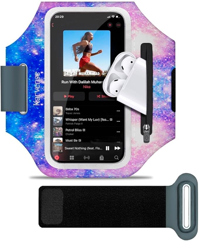 Arm Band for Phone for Running, Phone Holder for Running for iPhone & Samsung Galaxy, Cell Phone Armband Holder for Walking, Gym, Workout, w/Adjustable Strap & Zipper Pocket (Purple-S)