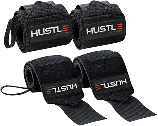 Hustle Athletics Wrist Wraps for Weightlifting – Max Wrist Support for Safe & Heavy Lifts, USPA Approved 18" & 12" Lengths, Thumb Loop Gym Straps for Powerlifting & Weight Lifting for Men and Women
