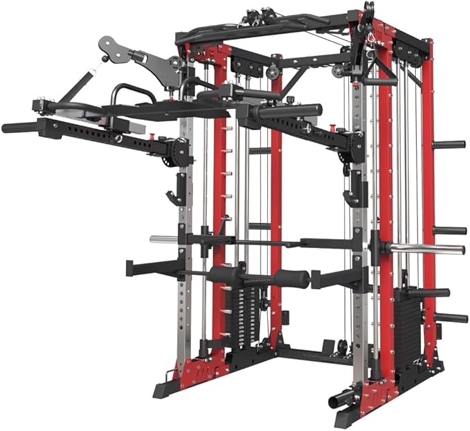 FAGUS Commercial Smithe Machine with 308lb Dual Weight Stacks, 4000LBS Power Cage Squat Rack with Lever Arm & Leg Press, Multi-Function Linear Bearing Cable Crossover Machine for Home Gym