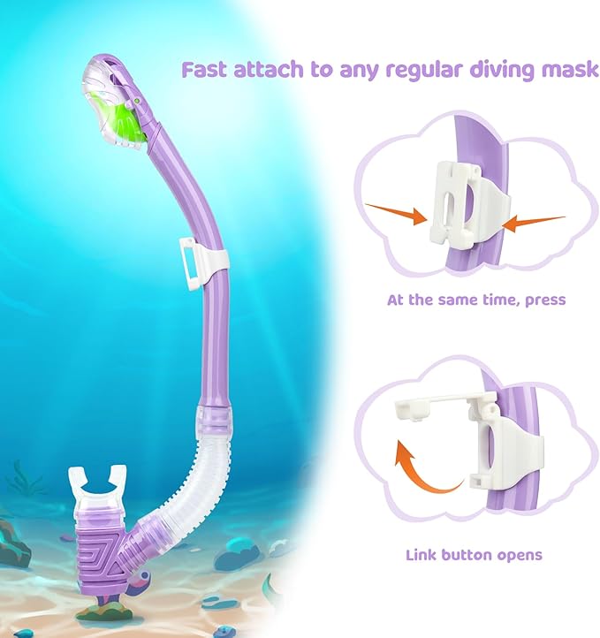 Dry Snorkel for Kids, Ultimate Snorkel Tube for Snorkeling, Freediving & Swimming, Easy-Breath Technology, Top-Mounted Dry Valve & Food-Grade Silicone Mouthpiece
