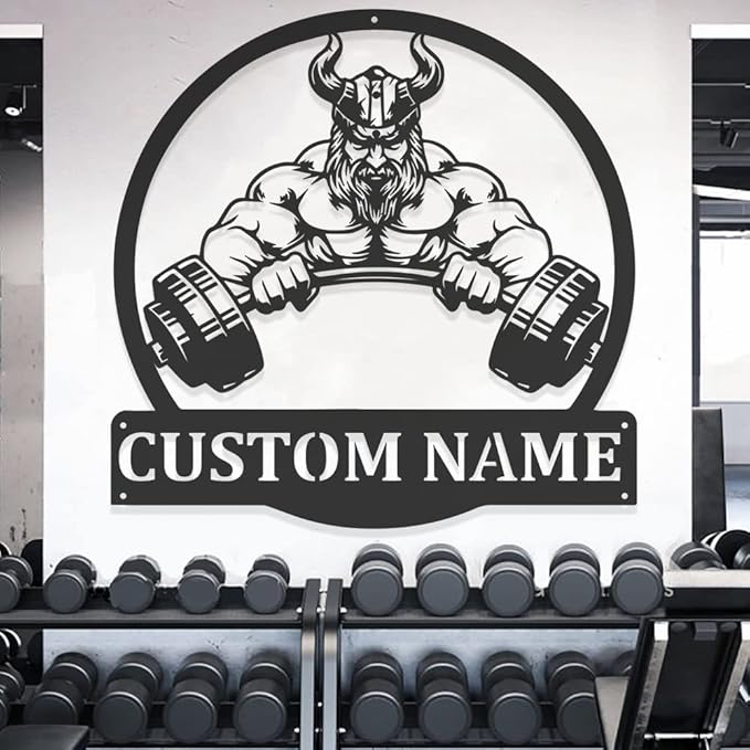 Custom Name Gym Metal Sign Personalized Fitness Wall Art Decor for Home, Workout Room, Garage, Powerlifting Center, Motivational Gift for Women, Men, Dad, Papa, Grandpa, Mother, Sister, Girls
