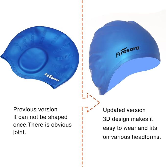 Firesara Swim Cap, Original Updated Swimming Cap 3D Ergonomic Design Comfortable Durable Ear Protection for Women Kids Men Adults Boys Girls for Long or Short Hair with Nose Clip and Ear Plugs