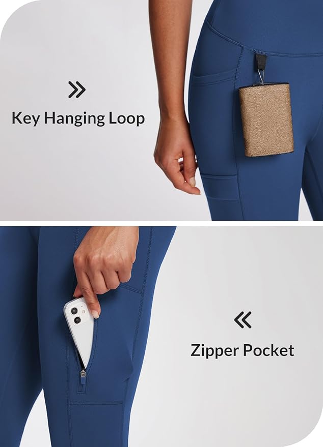 baleaf Women's Fleece Lined Leggings Waterproof Winter Hiking Pants Thermal Running Tights Zipper Pockets High Waisted